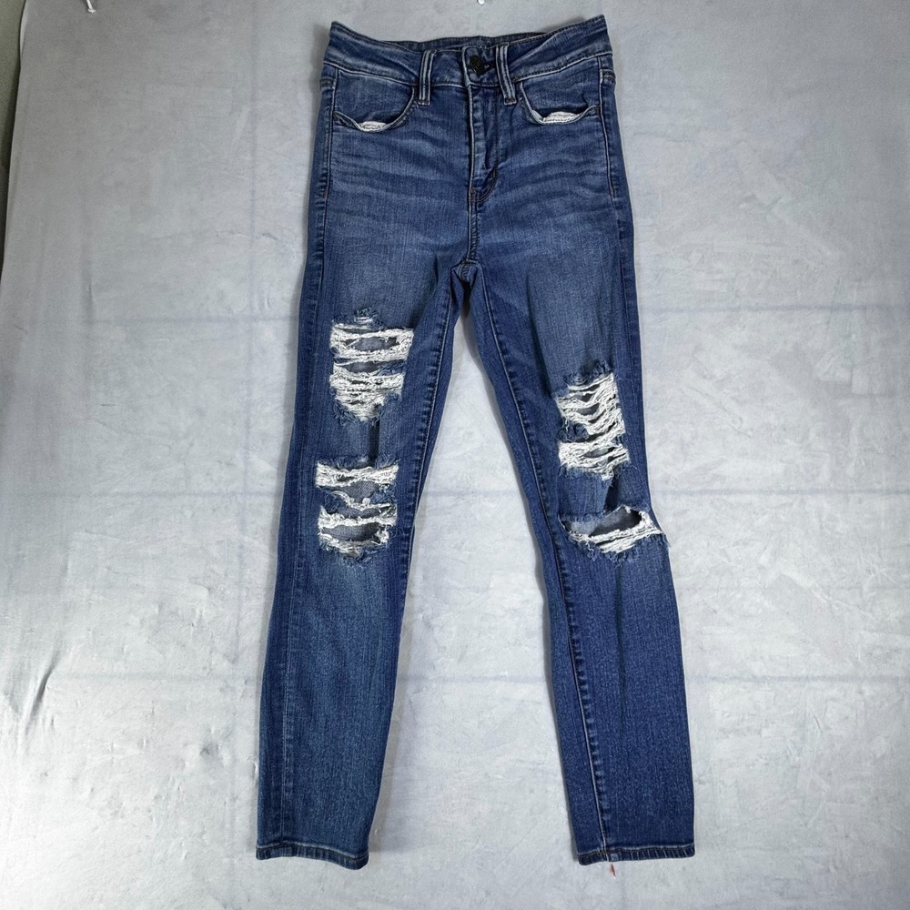 American Eagle Outfitters Womens Jegging Jeans Blue Denim Distressed Stretch 2
